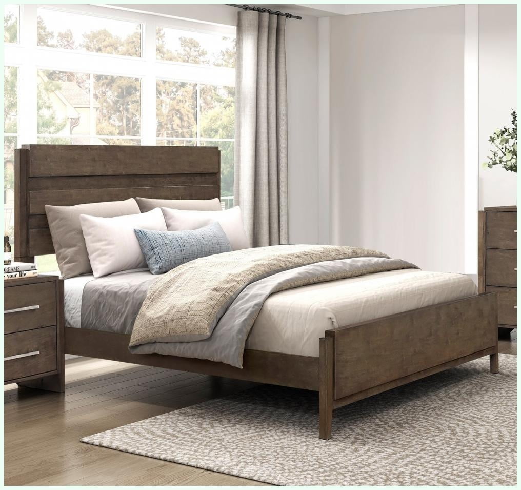 Eastern King Size Solid Rubberwood Panel Bed Frame Dark Walnut Finish for Master Bedroom