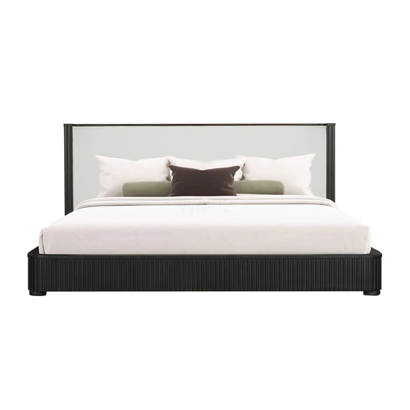 Eastern King Upholstered Bed Frame with Headboard, Modern Espresso Platform Bed, No Box Spring Required