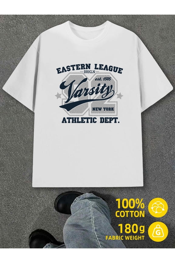 Eastern League Varsity for men white 180G 100% Cotton Spring and summer outdoor loungewear Basic Unisex Shirt Cotton tshirts Basic Unisex Shirt Graphic Tee tshirts
