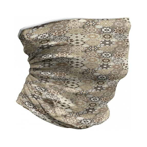 Eastern Neck Gaiter, Octagonal Retro Style, Unisex, Dark Brown Pale Brown, by Ambesonne