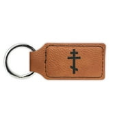 Eastern Orthodox Cross Keychain Leatherette Rectangle - Laser Engraved - Many Colors - Key Chain Ring - byzantine greek russian jesus of nazareth - Rawhide