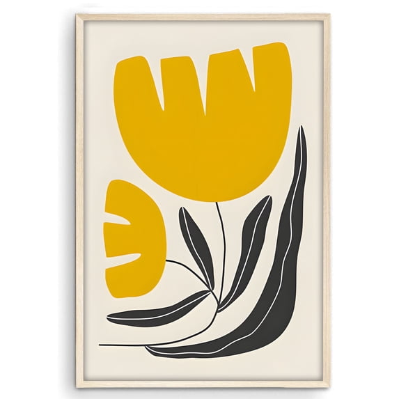 Eastern Print Abstract Flower Print in Yellow and Green, Boho Wall Decor, Living Room Art, Home Office Decor, Size 16x24 UNFRAMED