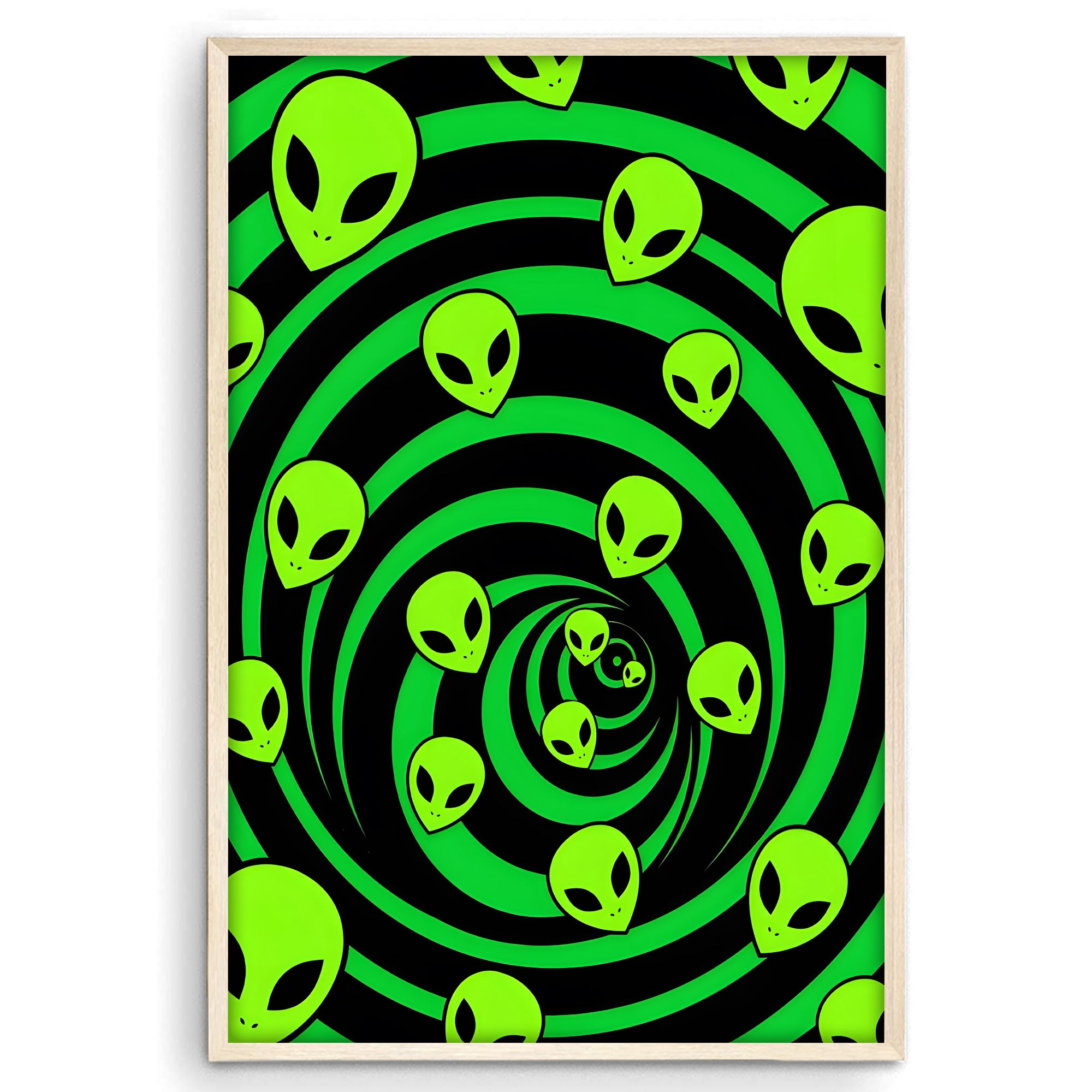 Eastern Print Alien Heads Poster - Green Sci-Fi Creature Wall Art for ...