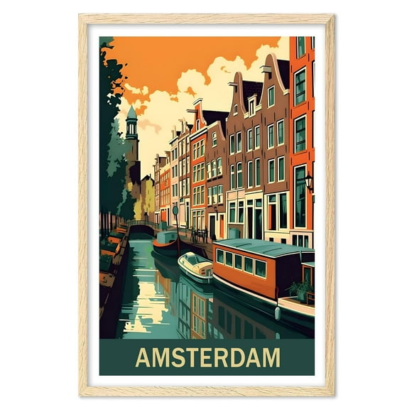 Eastern Print Amsterdam Art Print, Netherlands Print, Holland Wall Art, Amsterdam Canals, Amsterdam Gift, Tulips,Travel Print, Vintage Travel Poster, Travel Gift, Housewarming Gift (UNFRAMED)