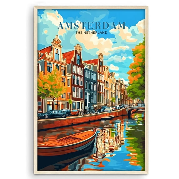 Eastern Print Amsterdam Poster, Travel Poster, City Prints Wall Decor, Travel Art Prints Decor, Vintage Travel Decor For Bedroom, Living room, Home Office, UNFRAMED 11x14, 8x12
