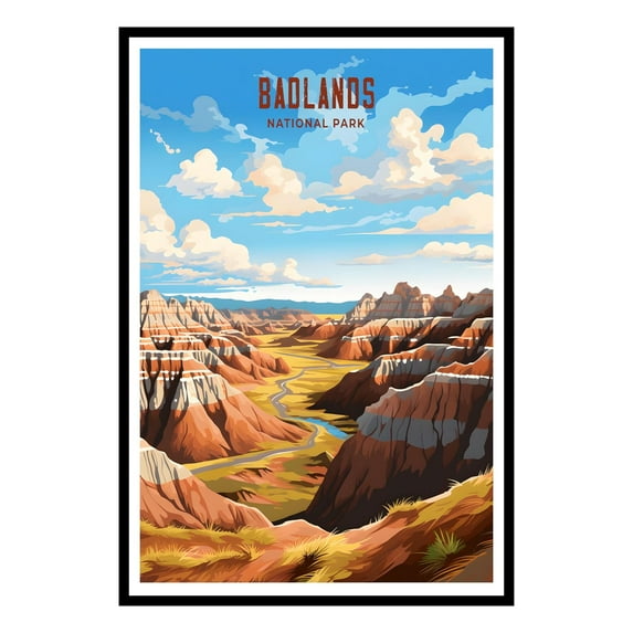 Eastern Print Badlands National Park Poster, National Park Wall Art, Vintage Travel Poster, Abstract Nature Landscape Forest Wall Art Pictures for Bedroom Office Living Room (UNFRAMED), 12x18