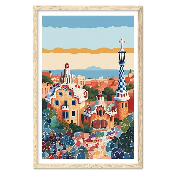 Eastern Print Barcelona Poster, Park Guell, Barcelona Wall Art, Spain Poster Travel, Vintage Travel Posters, Travel Wall Art, Travel Posters Europe, Travel Gift, Home Decor Wall Art (UNFRAMED)