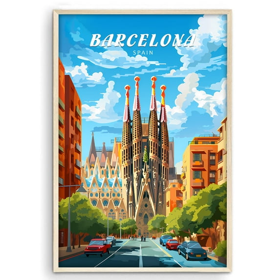 Eastern Print Barcelona Poster, Travel Poster, City Prints Wall Decor, Travel Wall Art Decor, Colorfull Poster Decor For Bedroom, Living room, Home Office, UNFRAMED 16x24