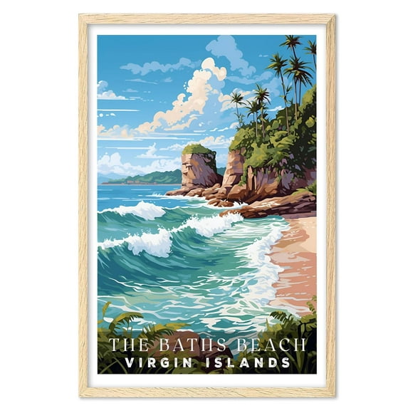 Eastern Print The Baths Beach Poster, Beautiful Beach Prints, Vintage Travel Posters, Travel Posters Virgin Islands, Virgin Islands Wall Art, Beach Lover Gift, Travel Lover Gift (UNFRAMED), 12x18