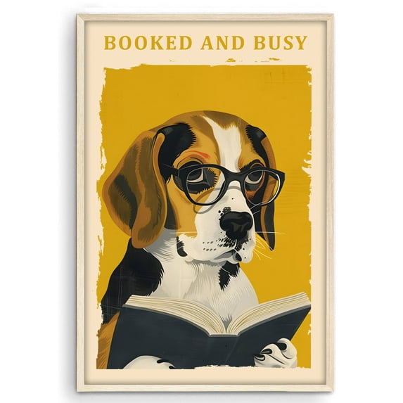Eastern Print Beagle Dog Read Book Poster Wall Art, Book And Busy Inspiring Wall Decor, Painting for Home, Library Bar Cafe Home Office Decor, Book Lover Book Worm Gift, UNFRAMED, 12x18
