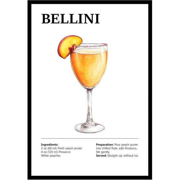 Eastern Print Bellini Wall Art, Colorful Cocktail Wall Art, Bar Trolley Wall Art, Vintage Cocktail Poster, Love of Wine, Love of Cocktails, Colorful Boho Wall Art, Cocktail Poster (UNFRAMED)