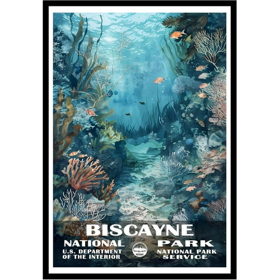 Eastern Print Biscayne National Park Wall Art, National Parks Abstract Nature Landscape Forest Wall Art Pictures For Office Living Room (UNFRAMED), 16x20