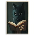 thumbnail image 1 of Eastern Print Black Cat Reading Poster - Whimsical Wall Art Print for Book and Pet Lovers, Size 12x18 UNFRAMED, 1 of 5