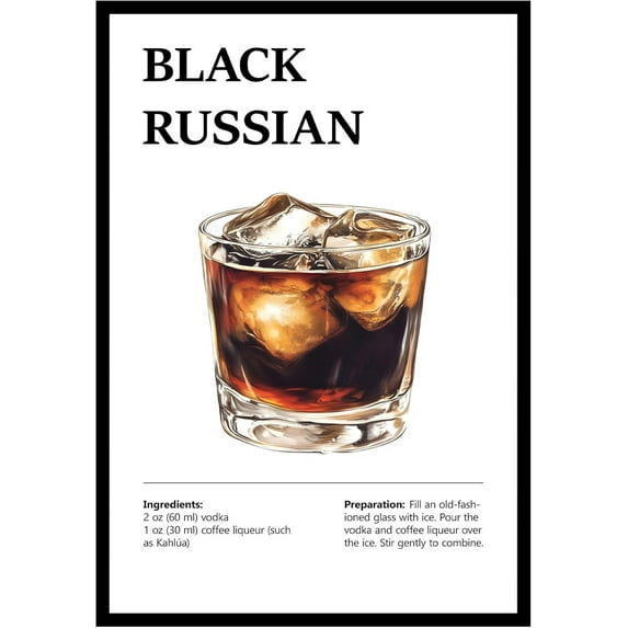 Eastern Print Black Russian Wall Art, Colorful Cocktail Wall Art, Bar Trolley Wall Art, Vintage Cocktail Poster, Love of Wine, Love of Cocktails, Colorful Boho Wall Art, Cocktail Poster (UNFRAMED)