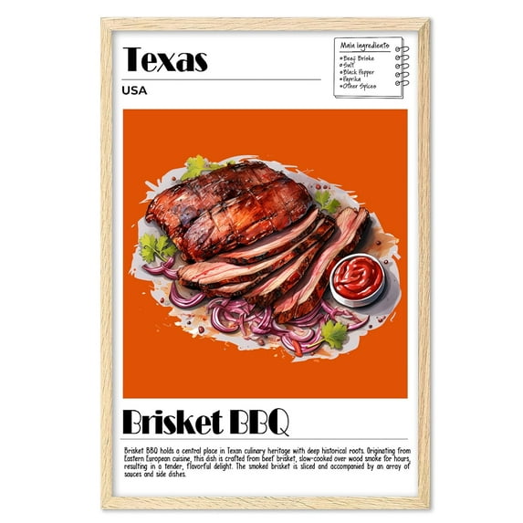 Eastern Print Brisket BBQ Poster, Food Wall Art, USA Food Print, Modern Kitchen Wall Art, Kitchen Poster, Brisket BBQ Recipe, Texas, Kitchen Posters Wall Decor (Unframed), 8x12