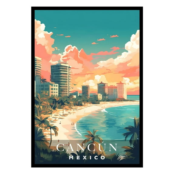 Eastern Print Cancún Poster, Mexico Poster, Cancún Wall Art, Vintage Travel Posters, City Wall Art, Travel Print, Travel Home Decor (UNFRAMED) 8x12
