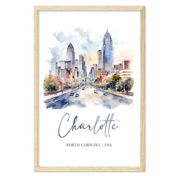 Eastern Print Charlotte Poster Art Print, States Landscape Wall Art Decor, North Carolina Travel Poster, City Wall Art, Usa Travel Poster, Office Living Room Wall Poster (UNFRAMED) 24x36