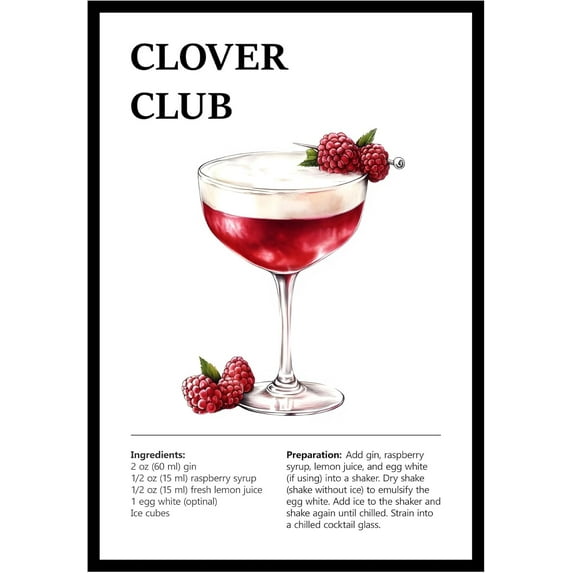 Eastern Print Clover Club Wall Art, Colorful Cocktail Wall Art, Bar Trolley Wall Art, Vintage Cocktail Poster, Love of Wine, Love of Cocktails, Colorful Boho Wall Art, Cocktail Poster (UNFRAMED)