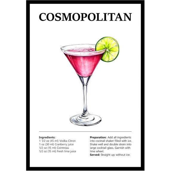 Eastern Print Cosmopolitan Wall Art, Colorful Cocktail Wall Art, Bar Trolley Wall Art, Vintage Cocktail Poster, Love of Wine, Love of Cocktails, Colorful Boho Wall Art, Cocktail Poster (UNFRAMED)