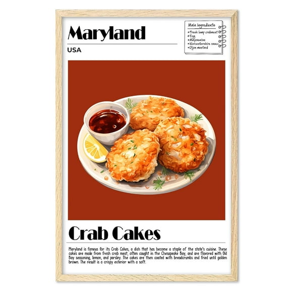Eastern Print Crab Cakes Poster, Food Wall Art, USA Food Print, Modern Kitchen Wall Art, Kitchen Poster, Crab Cakes Recipe, Maryland, Kitchen Posters Wall Decor (Unframed), 18x24