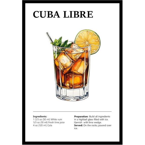 Eastern Print Cuba Libre Wall Art, Colorful Cocktail Wall Art, Bar Trolley Wall Art, Vintage Cocktail Poster, Love of Wine, Love of Cocktails, Colorful Boho Wall Art, Cocktail Poster (UNFRAMED)