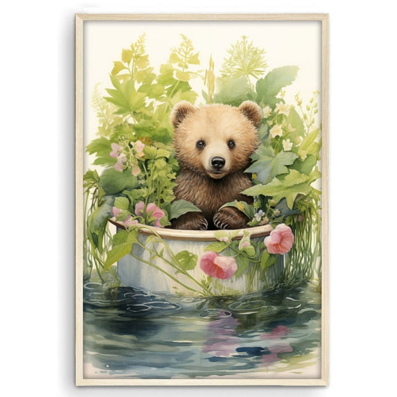 Eastern Print Cute Bear Safari Nursery Poster Wall Decor, Minimal Abstract Watercolor Animal Wall Prints for Baby Room, Bedroom Home Office Classroom Must Have Decoration, UNFRAMED, 18x24