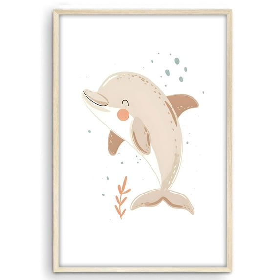 Eastern Print Cute Dolphin Cartoon Safari Nursery Poster Wall Decor, Colorful Minimal Animal Wall Prints for Baby Room, Bedroom Home Office Classroom Must Have Decoration, UNFRAMED, 16x20