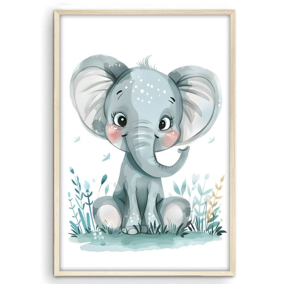 Eastern Print Cute Elephant Cartoon Safari Nursery Poster Wall Decor, Colorful Minimal Animal Wall Prints for Baby Room, Bedroom Home Office Classroom Must Have Decoration, UNFRAMED, 11x14