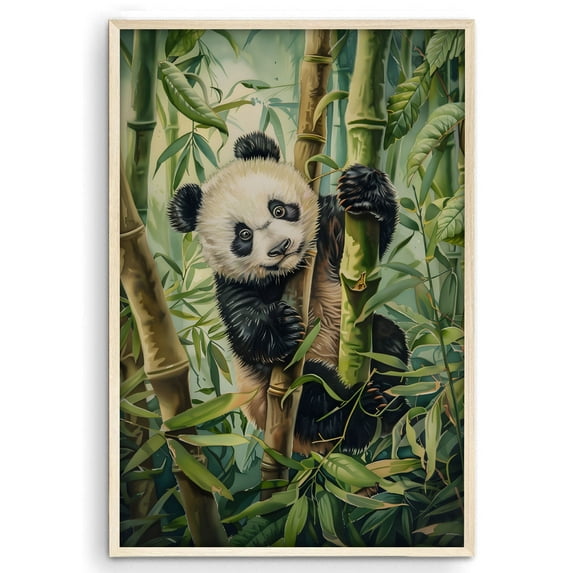 Eastern Print Cute Happy Panda Hanging Safari Nursery Poster Wall Decor, Minimal Animal Wall Prints for Baby Room, Bedroom Home Office Classroom Must Have Decoration, UNFRAMED, 11x14