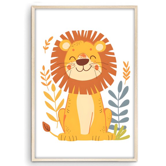 Eastern Print Cute Lion Cartoon Safari Nursery Poster Wall Art Decor, Colorful Minimal Animal Wall Prints for Baby Boys and Girls Room, Bedroom Home Office Classroom Must Have Decoration, UNFRAMED