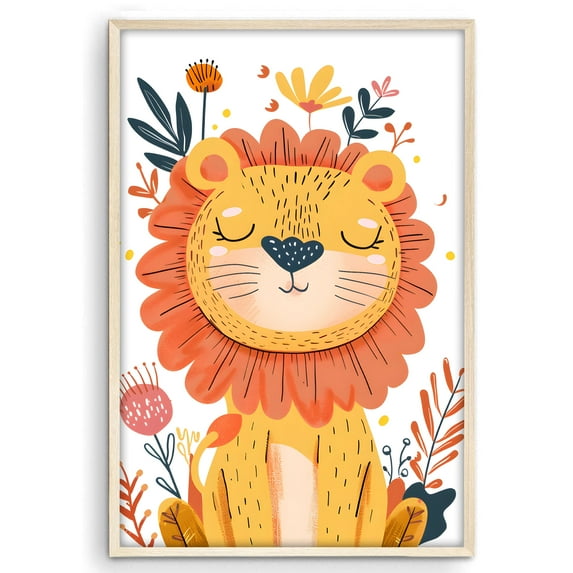 Eastern Print Cute Lion Cartoon Safari Nursery Poster Wall Decor, Colorful Minimal Animal Wall Prints for Baby Room, Bedroom Home Office Classroom Must Have Decoration, UNFRAMED, 16x24