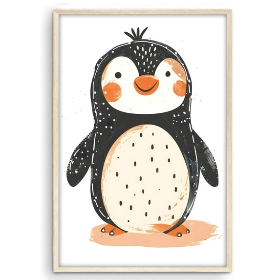 Eastern Print Cute Peguin Cartoon Safari Nursery Poster Wall Decor, Colorful Minimal Animal Wall Prints for Baby Room, Bedroom Home Office Classroom Must Have Decoration, UNFRAMED, 16x20