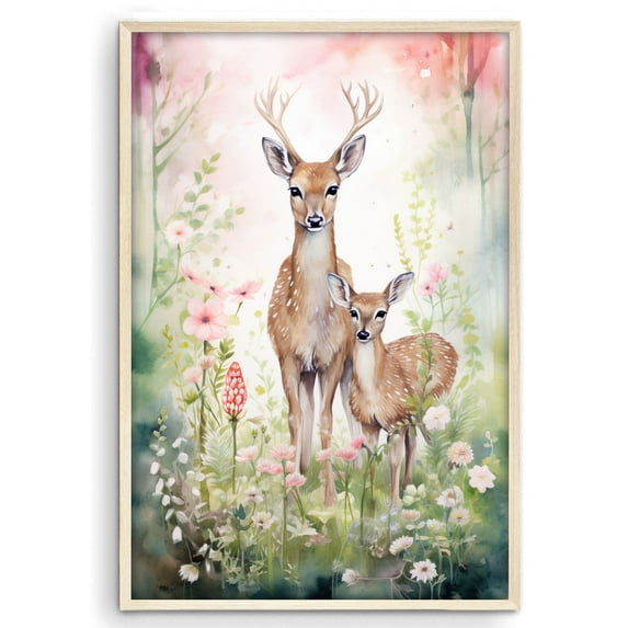 Eastern Print Deer Country Poster Wall Art Decor, Abstract Watercolor Minimal Animal Wall Prints for Nursery Farmhouse, Bedroom Home Office Living Room Classroom Must Have Decoration, UNFRAMED, 16x24