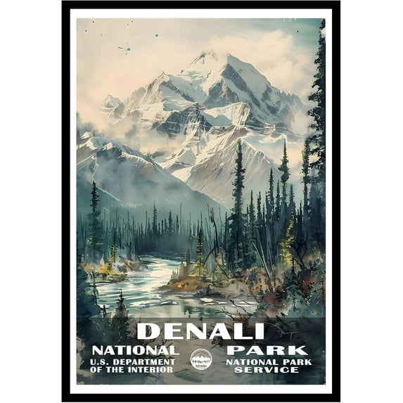 Eastern Print Denali National Park Wall Art, National Parks Abstract Nature Landscape Forest Wall Art Pictures For Office Living Room (UNFRAMED), 16x24