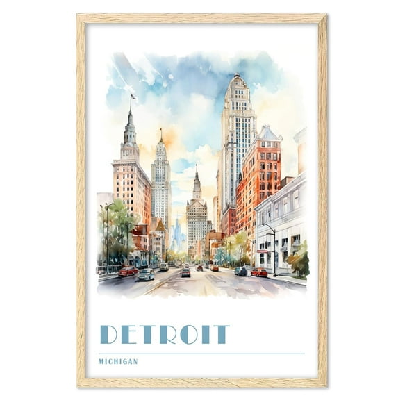 Eastern Print Detroit Wall Art, States Landscape Wall Art Decor, Michigan Travel Posters, City Wall Art, Travel Posters, USA Travel Posters, Office Living Room Wall Posters (UNFRAMED) 12x18