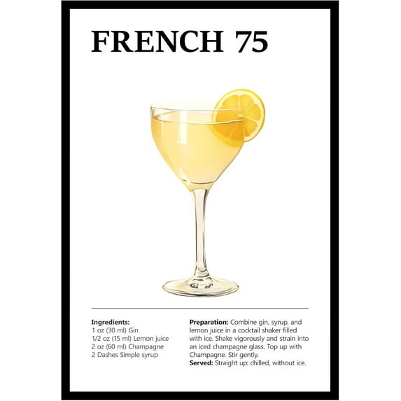 Eastern Print French 75 Wall Art, Colorful Cocktail Wall Art, Bar Trolley Wall Art, Vintage Cocktail Poster, Love of Wine, Love of Cocktails, Colorful Boho Wall Art, Cocktail Poster (UNFRAMED)