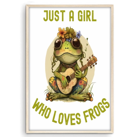 Eastern Print Frog Lover Art - Cottagecore Wall Decor for Frog Enthusiasts, Size 12x18 UNFRAMED