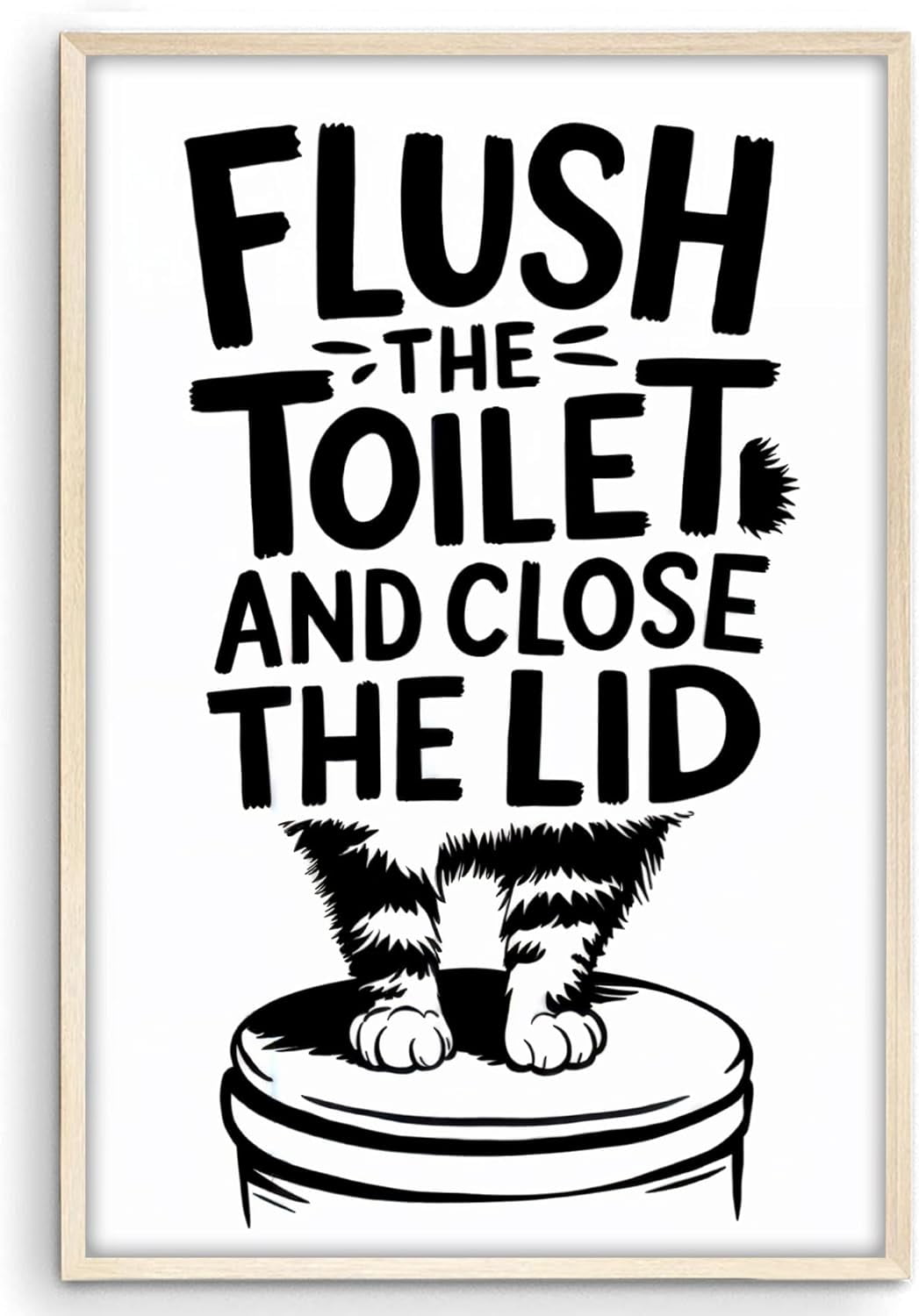 Eastern Print Funny Cat Flush Toilet Bathroom Wall Art, Humor Restroom ...