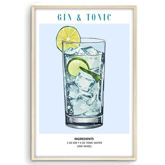 Eastern Print Gin Tonic Art Cocktail Poster Art, Bar Cart Liquor Poster, Bar Art, Drinks Art Home Decor For Bar, Pub, Kitchen, Club, Cocktail Prints, Bar Posters (UNFRAMED) 8x12, 16x24