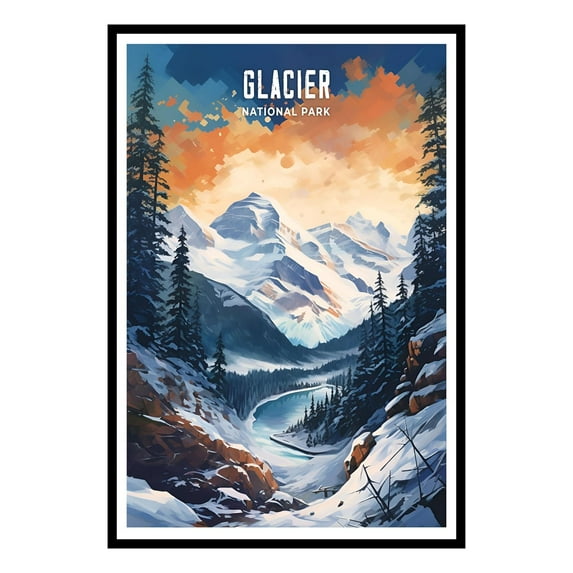 Eastern Print Glacier National Park Poster, National Park Wall Art, Vintage Travel Poster, Abstract Nature Landscape Forest Wall Art Pictures for Bedroom Office Living Room (UNFRAMED), 16x24