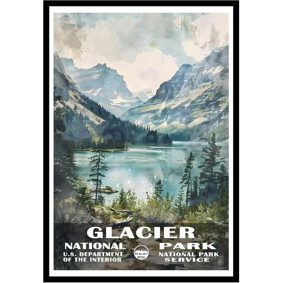 Eastern Print Glacier National Park Wall Art, National Parks Abstract Nature Landscape Forest Wall Art Pictures For Office Living Room (UNFRAMED), 12x18