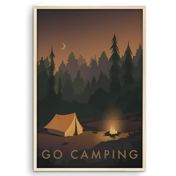 Eastern Print Go Camping Art - Vintage Outdoor Adventure and Hiking Wall Decor, Size 8x12 UNFRAMED