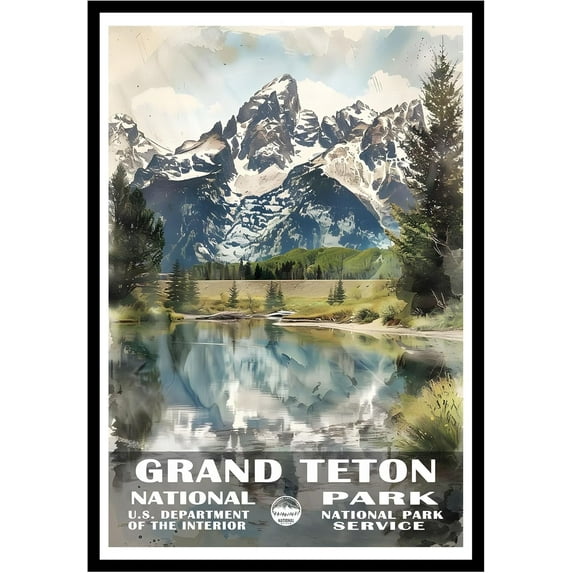 Eastern Print Grand Teton National Park Wall Art, National Parks Abstract Nature Landscape Forest Wall Art Pictures For Office Living Room (UNFRAMED), 16x20
