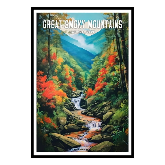 Eastern Print Great Smoky Mountains National Park Poster, Vintage Travel Poster, Abstract Nature Landscape Forest Wall Art Pictures for Bedroom Office Living Room (UNFRAMED), 24x36