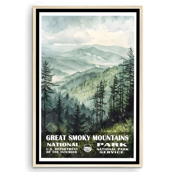 Eastern Print Great Smoky Mountains Poster - Abstract National Park Art for Office, Size 8x12 UNFRAMED