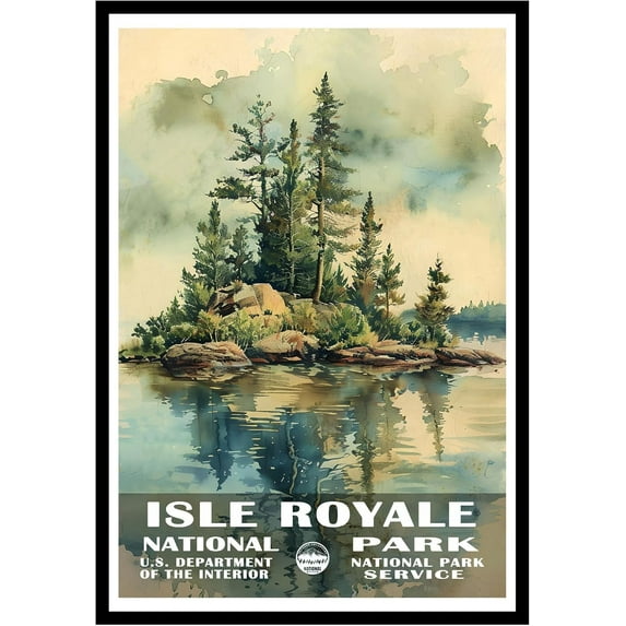 Eastern Print Isle Royale National Park Wall Art, National Parks Abstract Nature Landscape Forest Wall Art Pictures For Office Living Room (UNFRAMED), 12x18