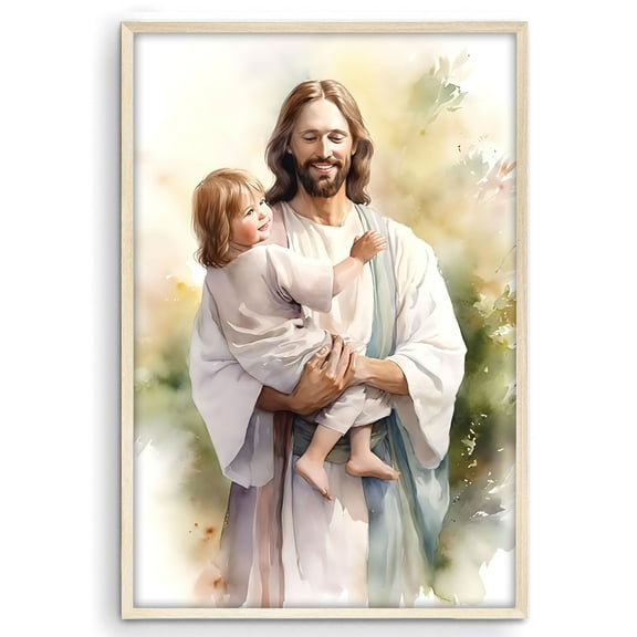 Eastern Print Jesus Holding Child Poster - Heartwarming Christian Wall Art For Home Modern Decor, 8x12 UNFRAMED