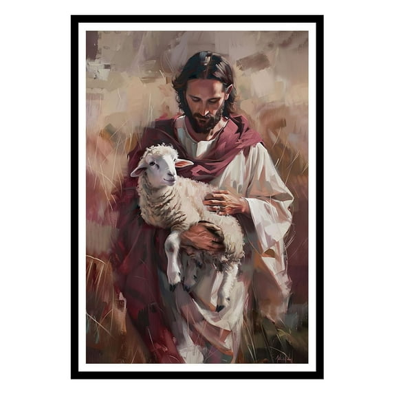 Eastern Print Jesus and Lamb, Jesus Paintings For Wall, The Good Shepherd, Jesus Christ Resurrected, Christian Wall Decor, Jesus Poster, God Pictures for Living Room (UNFRAMED), 24x36