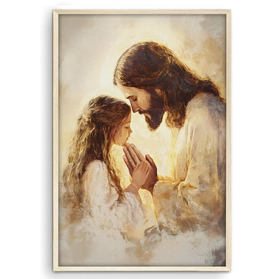 Eastern Print Jesus and Little Girl Praying Poster, Christian Art Wall Decor, Jesus Home Decor, Catholic Sacred Heart Of Jesus Painting, Religion Bible Poster For Church Living Room, UNFRAMED, 11x14