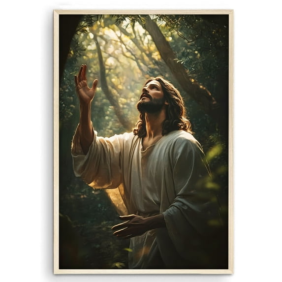 Eastern Print Jesus Praying in the Garden of Gethsemane Poster, Jesus Portrait Art Wall Decor, Picture Of Jesus Christ Decor, Religion Bible Poster For Church Living Room, UNFRAMED 12x18